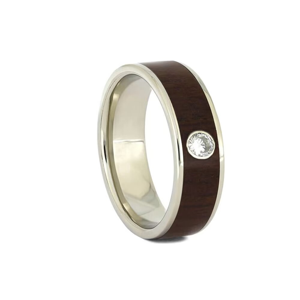 Wood And Bezel Diamond Wedding Ring | Temple & Grace NZ